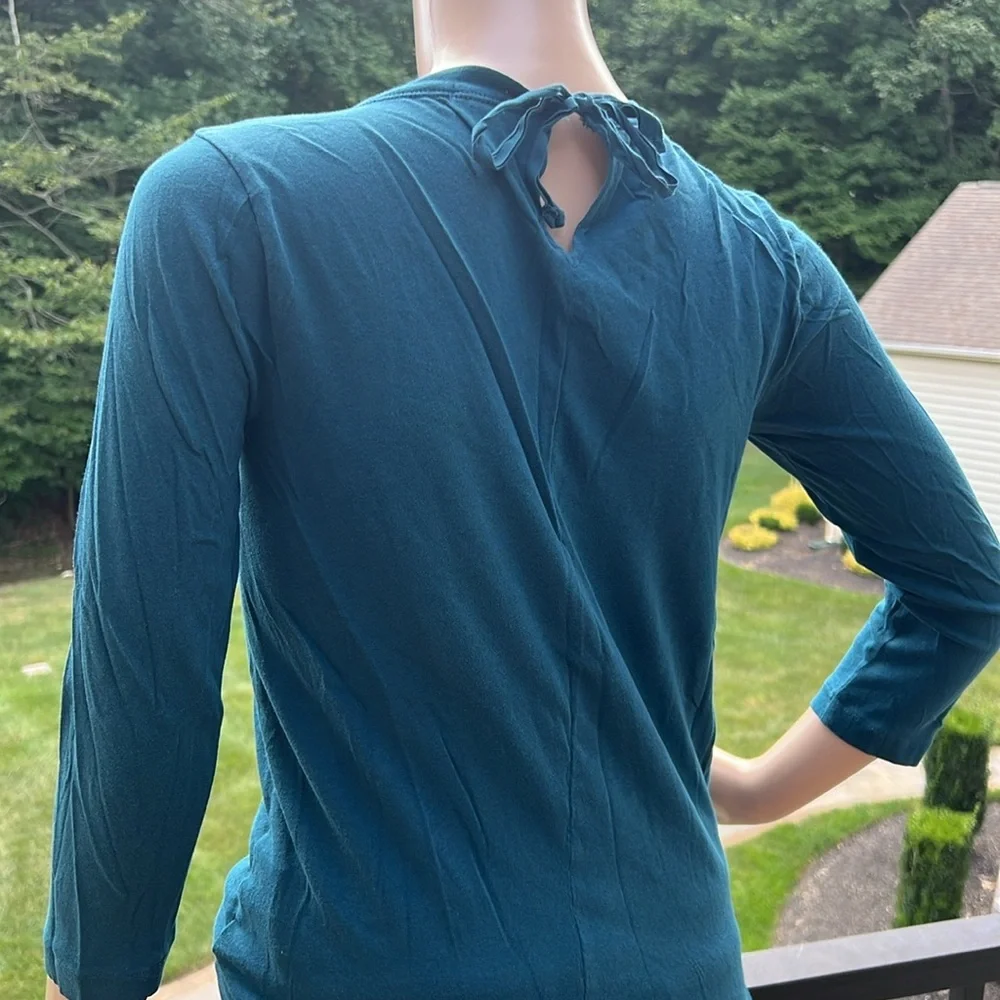 J Crew teal Celtic boho embroidered 3/4 sleeves top SZ XS - Picture 3 of 7